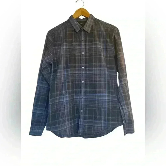 Theory Men’s Zac PS Aviston Plaid Button Down Shirt Medium Blue Black Office - Picture 1 of 9